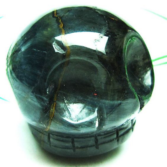 ブルータイガーアイ※青虎目石 ドクロ 置物[T464-265]