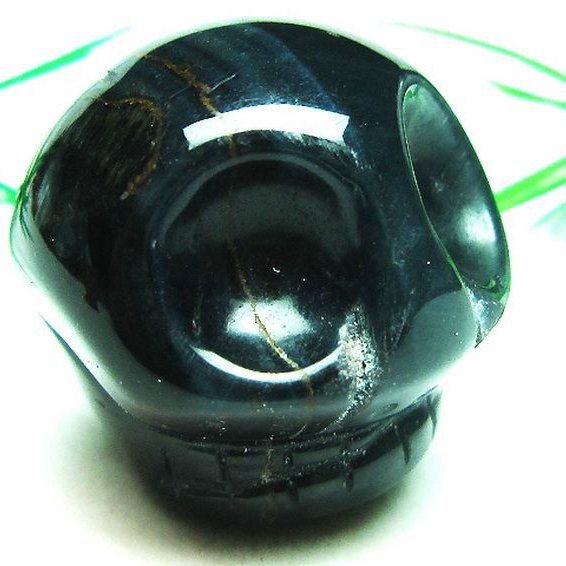 ブルータイガーアイ※青虎目石 ドクロ 置物[T464-295]