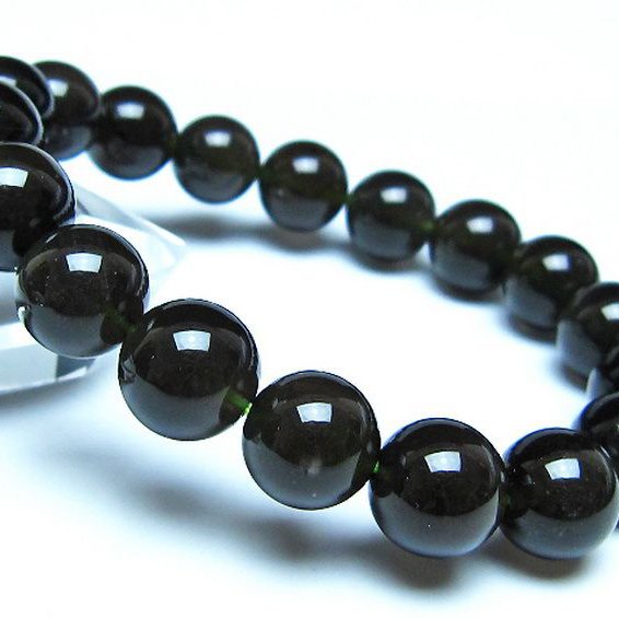 チンターマニストーン アリゾナ州産 天然ガラス ブレスレット （サフォーダイト/シリウス隕石） 12mm [t520-1778]