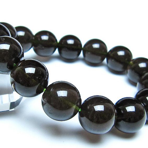 チンターマニストーン アリゾナ州産 天然ガラス ブレスレット （サフォーダイト/シリウス隕石） 14mm [t520-1852]