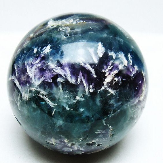 1.7Kg エンジェルフェザー フローライト 丸玉 105mm [T540-2495]