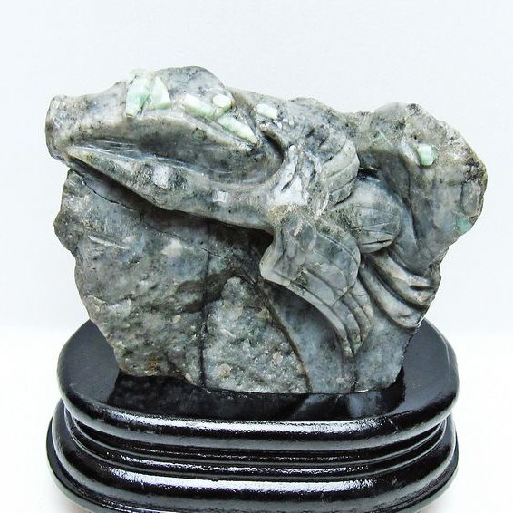 エメラルド 手彫り 鶴 置物[T583-1178]