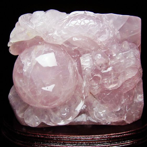 3.1Kg ローズクオーツ極上龍 置物[T583-796]