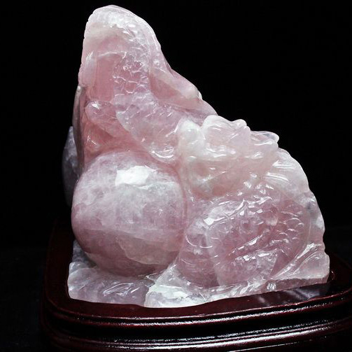 4Kg ローズクォーツ 手彫り 龍[T583-945]