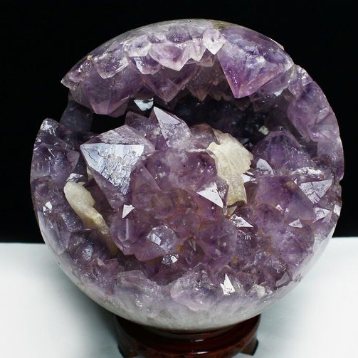 10.1Kg アメジスト 笑口 丸玉 カルサイト共生210mm [T602-1818]
