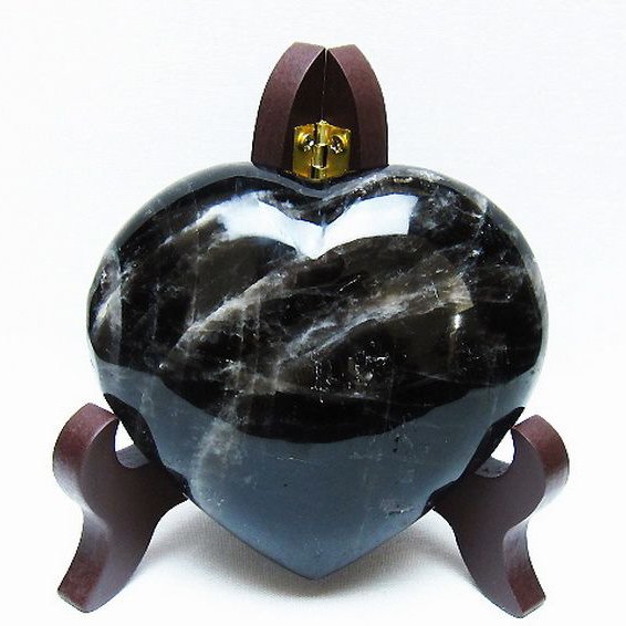 モリオン 純天然 黒水晶 ハート 置物 [t643-4703]