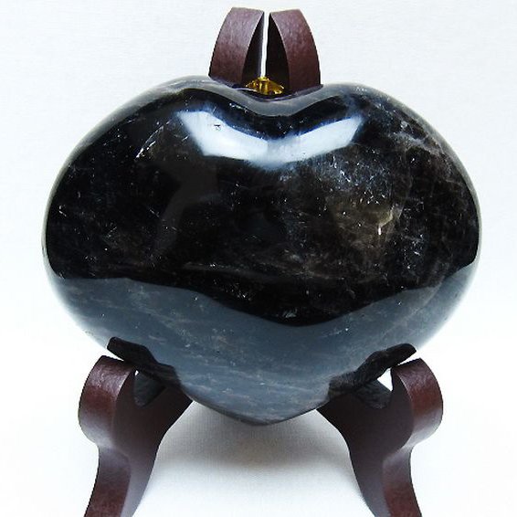 モリオン 純天然 黒水晶 ハート 置物[T643-4707]