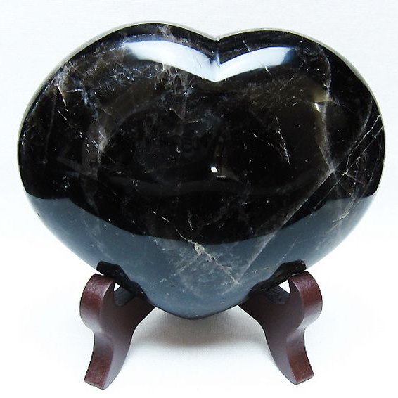 モリオン 純天然 黒水晶 ハート 置物 [t643-4716]
