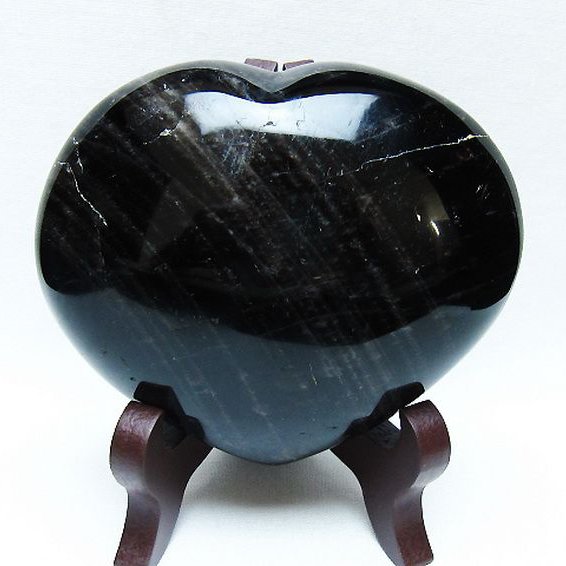 モリオン 純天然 黒水晶 ハート 置物[T643-4718]