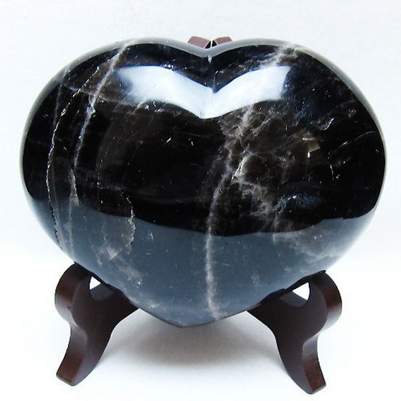 モリオン 純天然 黒水晶 ハート 置物[T643-4720]