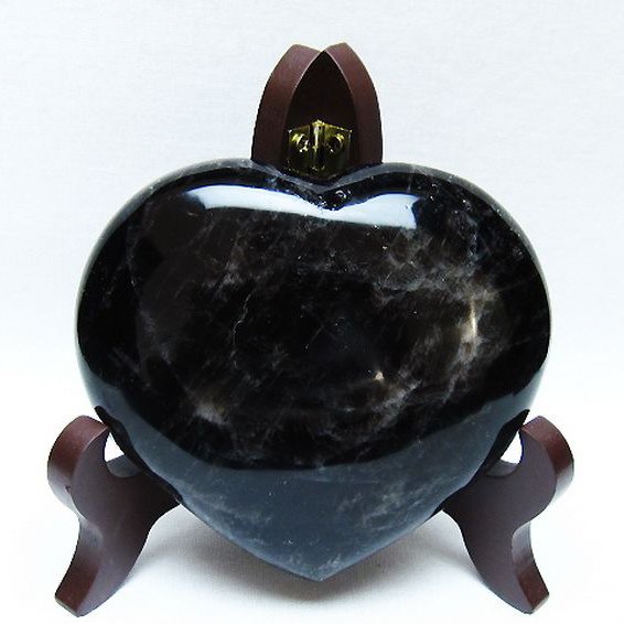 モリオン 純天然 黒水晶 ハート 置物[T643-4723]