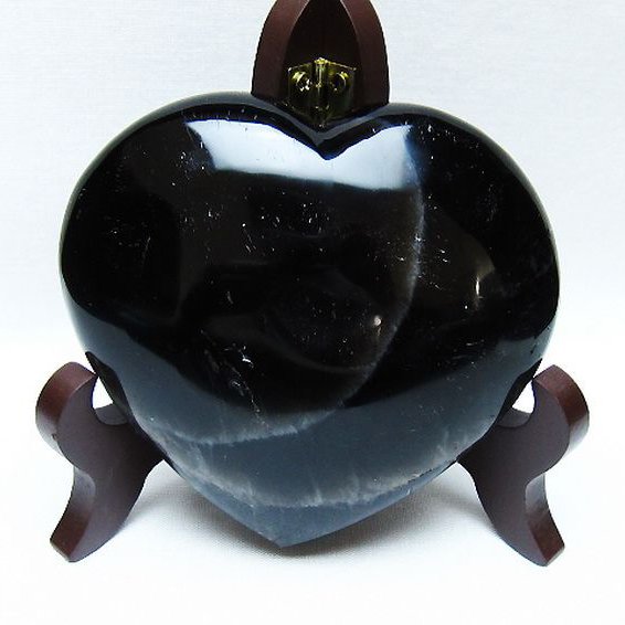 モリオン 純天然 黒水晶 ハート 置物 [t643-4725]