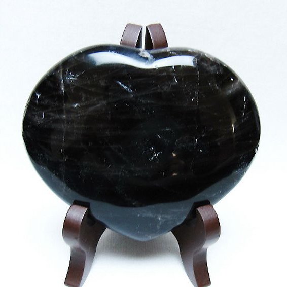 モリオン 純天然 黒水晶 ハート 置物 [t643-4739]