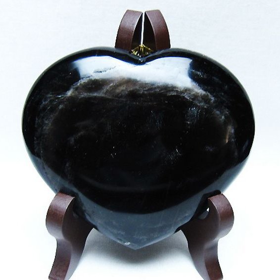 モリオン 純天然 黒水晶 ハート 置物 [t643-4753]