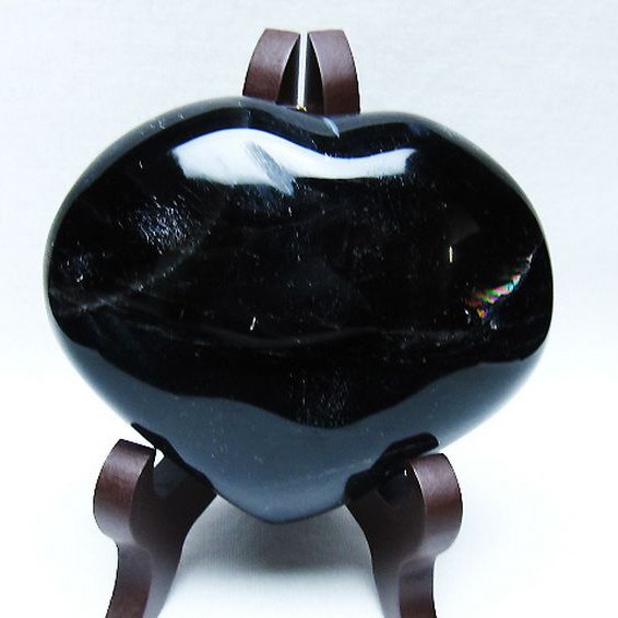 モリオン 純天然 黒水晶 ハート 置物 [t643-4758]