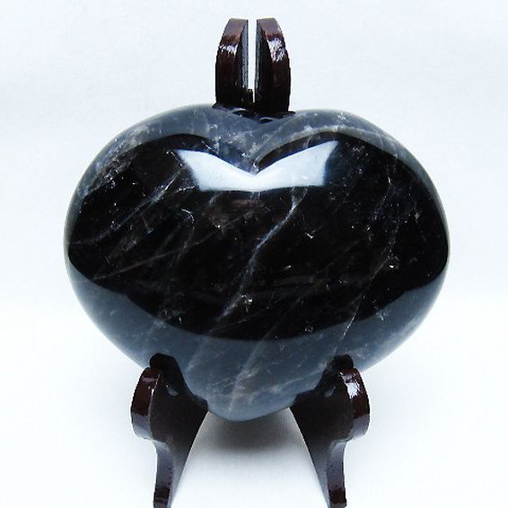 1.3Kg モリオン 純天然 黒水晶 ハート 置物[T643-4763]
