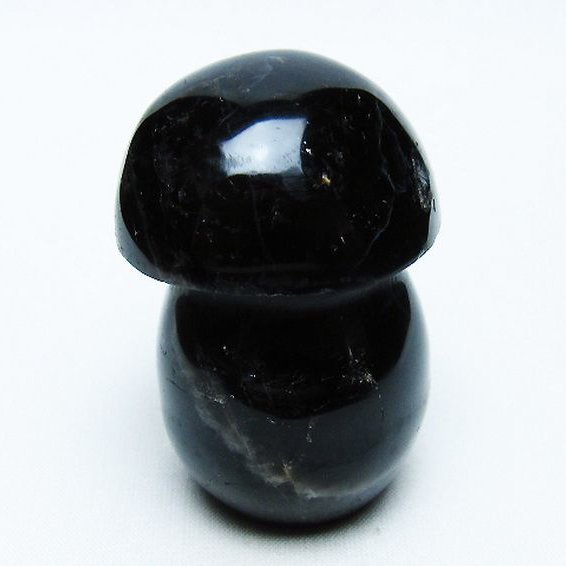 モリオン 純天然 黒水晶 きのこ 置物[T653-4103]