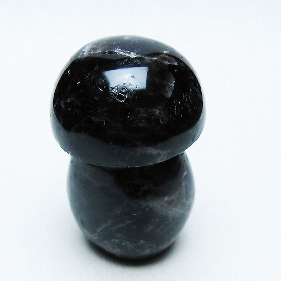 モリオン 純天然 黒水晶 きのこ 置物[T653-4116]
