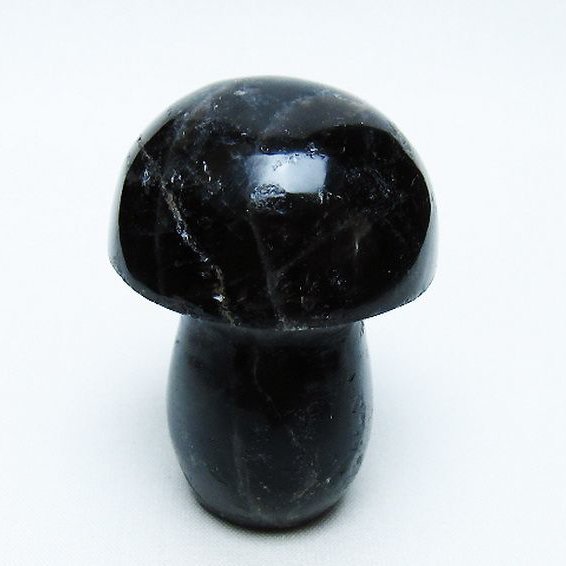 モリオン 純天然 黒水晶 きのこ 置物[T653-4159]