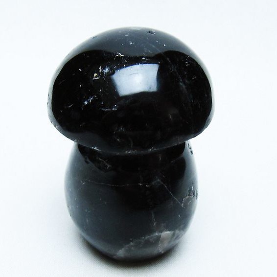 モリオン 純天然 黒水晶 きのこ 置物[T653-4165]