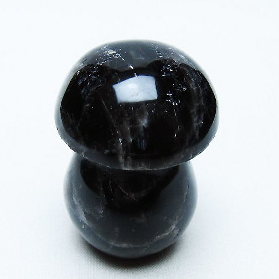 モリオン 純天然 黒水晶 きのこ 置物[T653-4174]