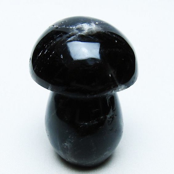 モリオン 純天然 黒水晶 きのこ 置物[T653-4184]