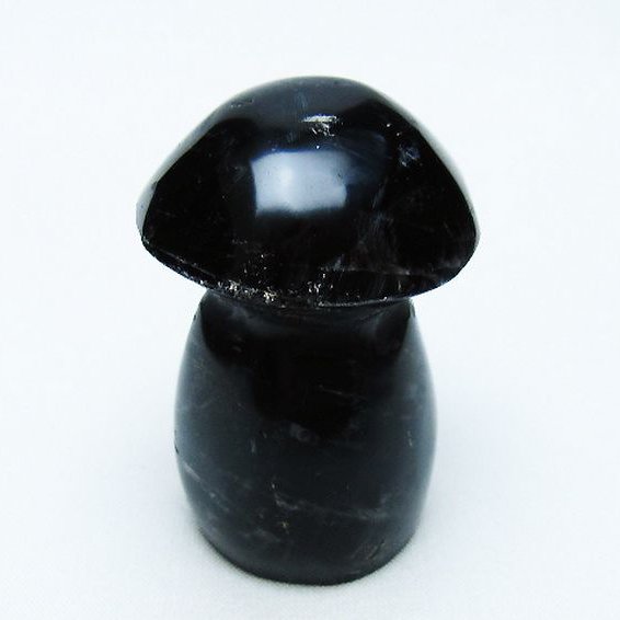モリオン 純天然 黒水晶 きのこ 置物[T653-4215]