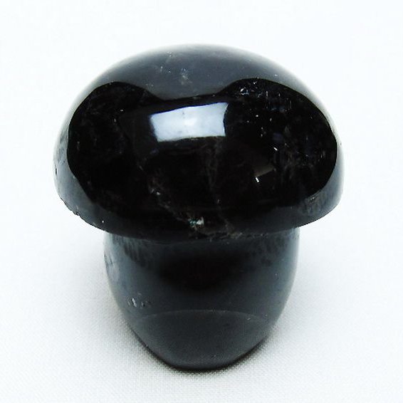 モリオン 純天然 黒水晶 きのこ 置物[T653-4219]