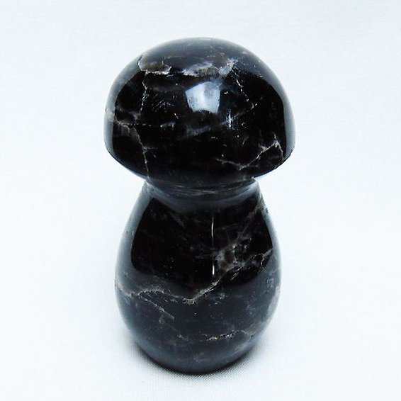 モリオン 純天然 黒水晶 きのこ 置物[T653-4268]