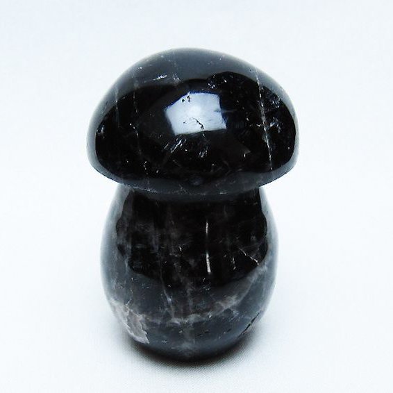 モリオン 純天然 黒水晶 きのこ 置物[T653-4274]