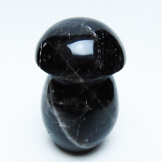 モリオン 純天然 黒水晶 きのこ 置物[T653-4276]