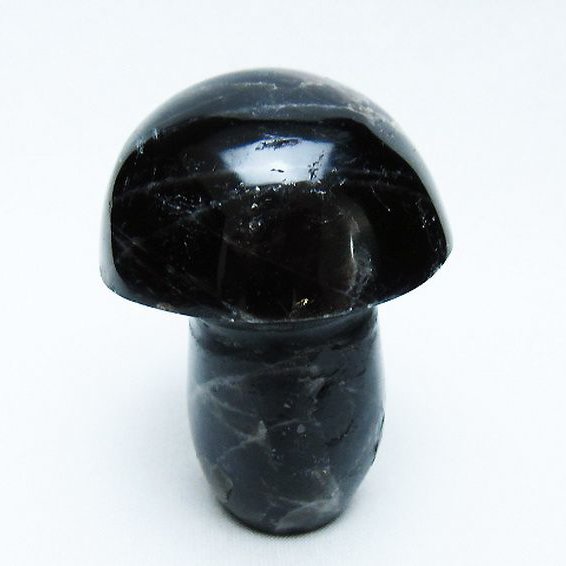 モリオン 純天然 黒水晶 きのこ 置物[T653-4282]