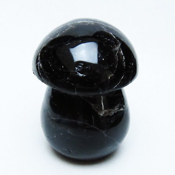 モリオン 純天然 黒水晶 きのこ 置物[T653-4296]