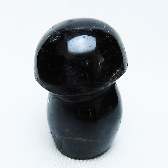 モリオン 純天然 黒水晶 きのこ 置物[T653-4299]
