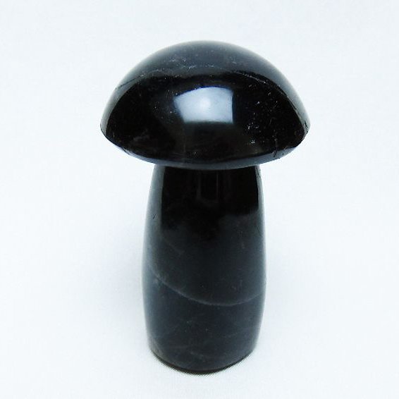 モリオン 純天然 黒水晶 きのこ 置物[T653-4314]