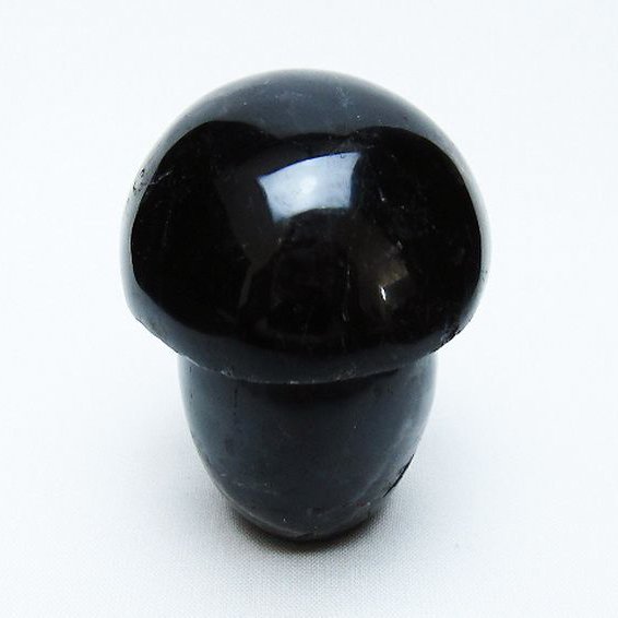 モリオン 純天然 黒水晶 きのこ 置物[T653-4318]
