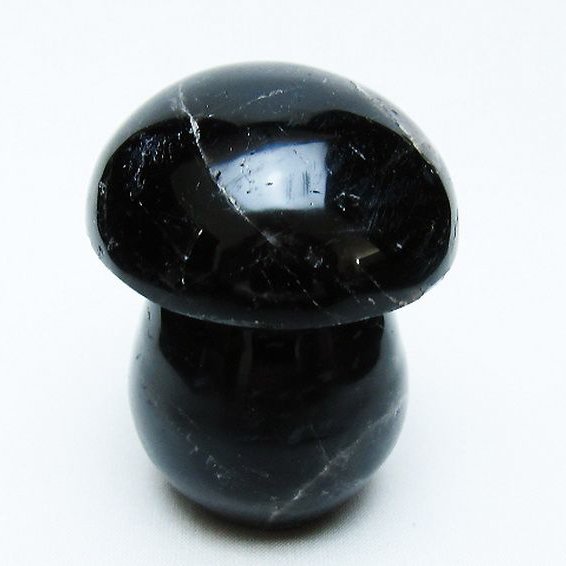 モリオン 純天然 黒水晶 きのこ 置物[T653-4327]