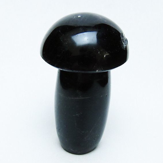 モリオン 純天然 黒水晶 きのこ 置物[T653-4335]