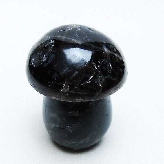 モリオン 純天然 黒水晶 きのこ 置物 [t653-4448]
