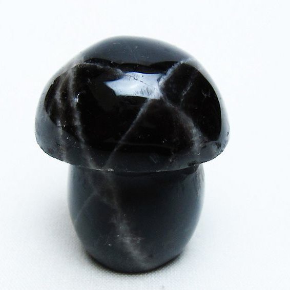モリオン 純天然 黒水晶 きのこ 置物 [t653-4456]
