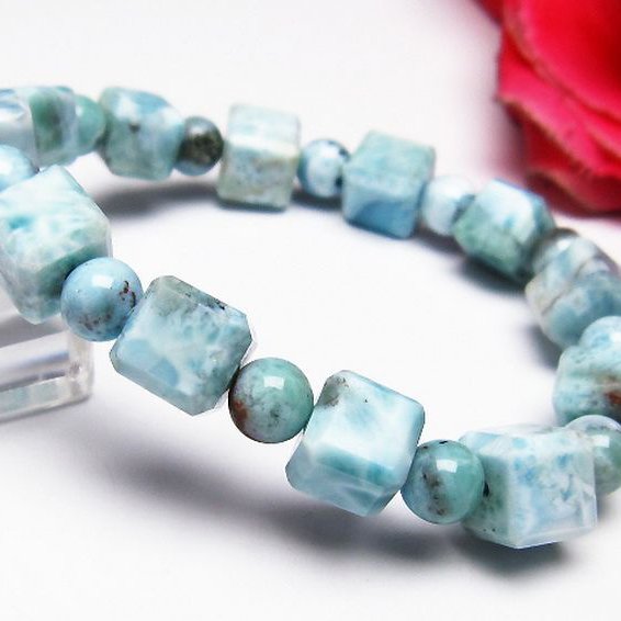 ラリマー キューブ+ラウンドビーズ ブレスレット 7mm [T7-20916]