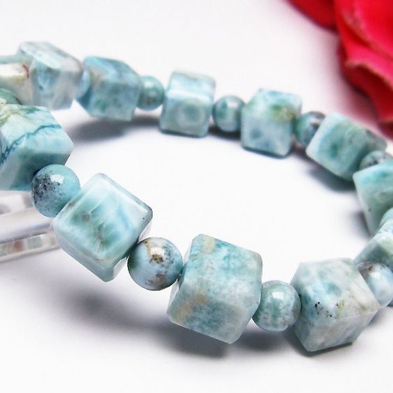 ラリマー キューブ+ラウンドビーズ ブレスレット 7mm [T7-20917]