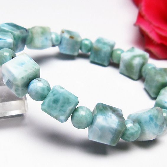 ラリマー キューブ+ラウンドビーズ ブレスレット 7mm [T7-20919]