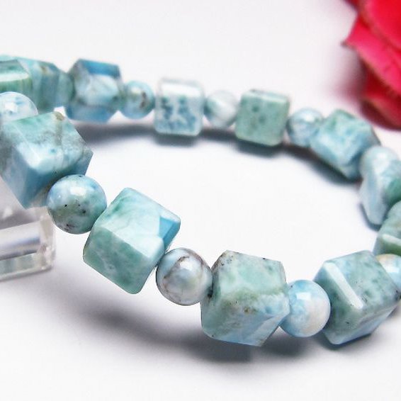 ラリマー キューブ+ラウンドビーズ ブレスレット 7mm [T7-20921]