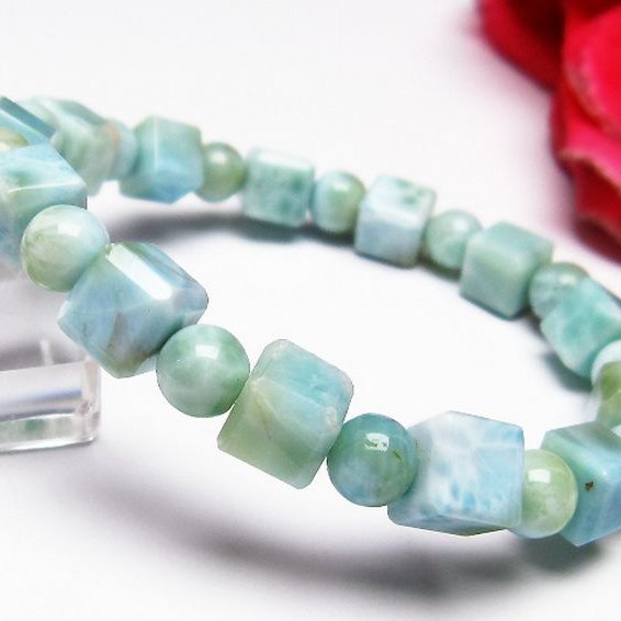 ラリマー キューブ+ラウンドビーズ ブレスレット 7mm [T7-20924]