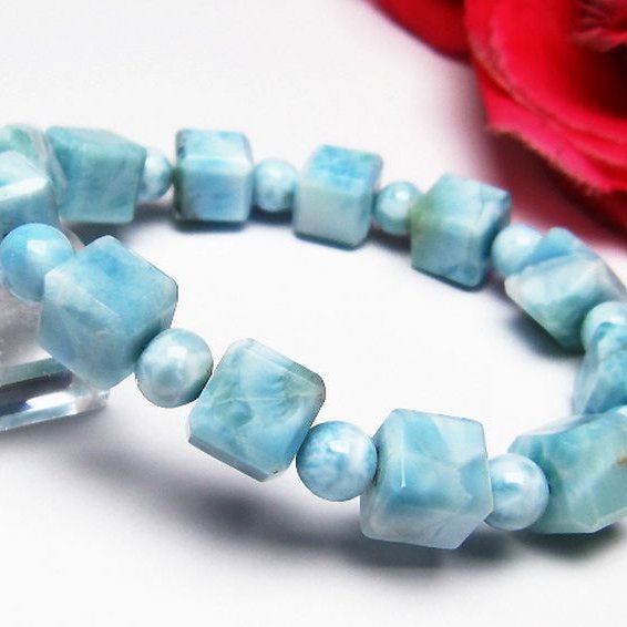 ラリマー キューブ+ラウンドビーズ ブレスレット 7mm [T7-20978]