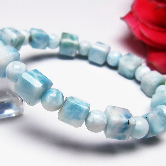 ラリマー キューブ+ラウンドビーズ ブレスレット 7mm [T7-20981]