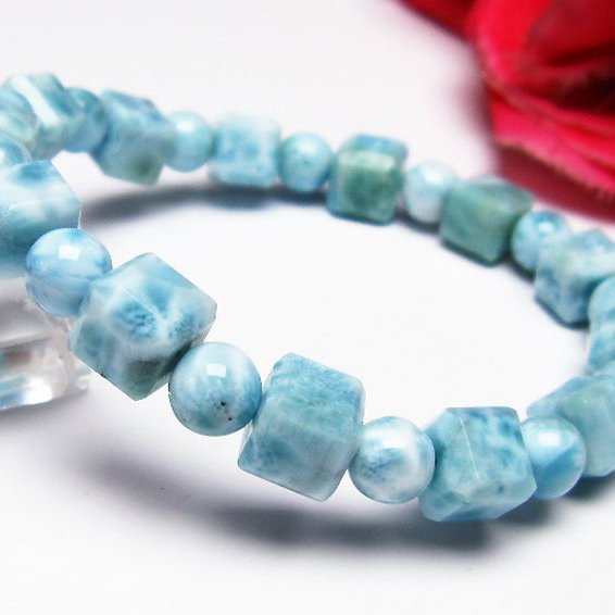 ラリマー キューブ+ラウンドビーズ ブレスレット 7mm [T7-20993]