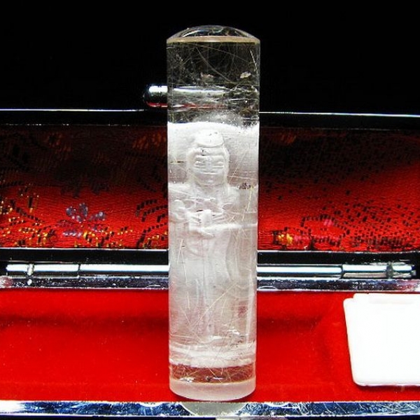 ルチル水晶中彫観音 印材　※別途料金で篆刻可能 15mm [T71-37]