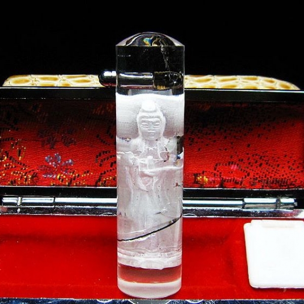 ルチル水晶中彫観音 印材　※別途料金で篆刻可能 15mm [T71-42]